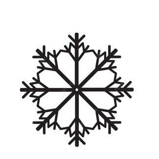 Black silhouette of a symmetrical snowflake with intricate branches on a white background.